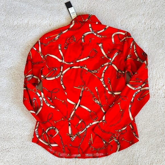 Talbots Red & Gold Equestrian Stretch Cotton Button Up Blouse Size 6 NWT - Picture 3 of 10
